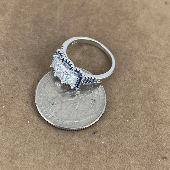 White Topaz 6x4MM Center with 5x3MM sides Radiant Cut With Blue Sapphires Size 6 - Picture 6 of 8